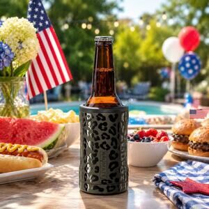 BrüMate Hopsulator Bott’l Leopard Black Onyx Insulated Beer Bottle Cooler + Lid